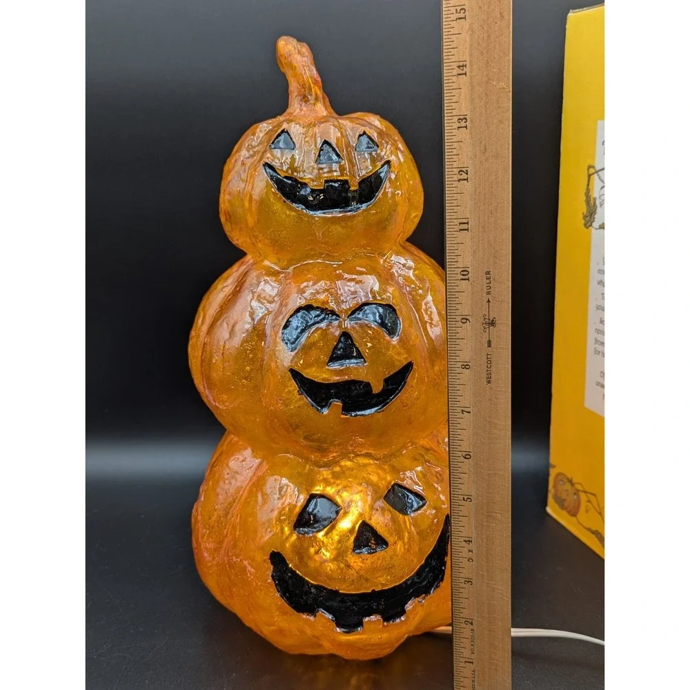 VTG? Halloween Fiberglass Pumpkin Totem Lamp Light 16 in